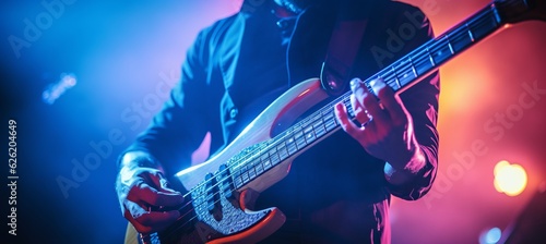 Bass player perform background. Generative AI technology.