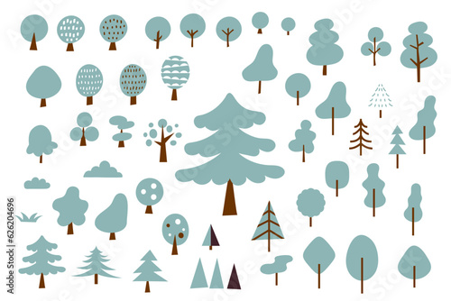 可愛いシンプルな冬の木。北欧風ベクターイラスト素材セット