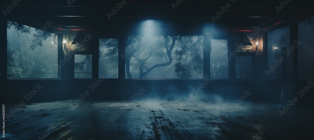 Night horror room scene background. Generative AI technology.	