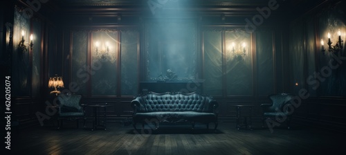 Wallpaper Mural Horror haunted classic room on dark melancholic night background. Generative AI technology.	 Torontodigital.ca