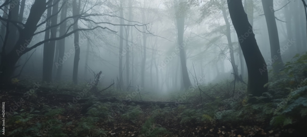 Woods forest horror melancholic background. Generative AI technology. Woods forest horror melancholic background. Generative AI technology.