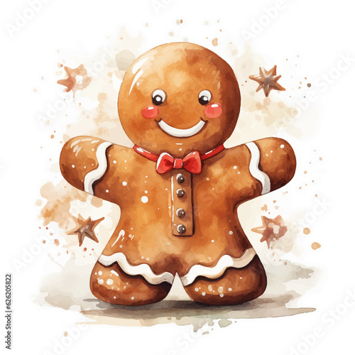 Christmas gingerbread, gingerbread man food for the winter holidays watercolor hand draw isolated on white background.