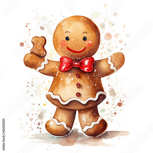 Christmas gingerbread, gingerbread man food for the winter holidays watercolor hand draw isolated on white background. © Анастасия Комарова