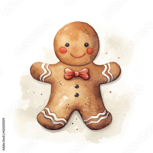 Christmas gingerbread, gingerbread man food for the winter holidays watercolor hand draw isolated on white background.