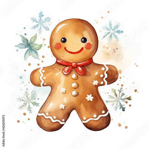 Christmas gingerbread, gingerbread man food for the winter holidays watercolor hand draw isolated on white background.