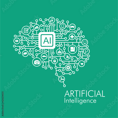 Artificial Intelligence brain web vector. AI development concept photo