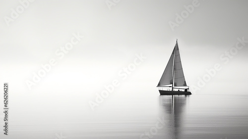 black sailboat silhouette in the fog. Generative AI