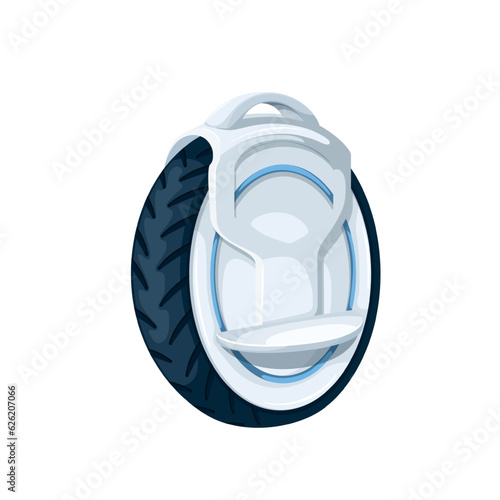 Electric unicycle vector illustration. Cartoon isolated mono wheel electronic transport with battery for summer city ride and delivery, personal unicycle for travel, training and transportation