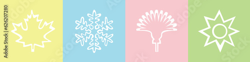 Season icons on a colored background. Vector illustration.