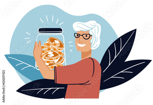 Senior woman saving money for retirement vector