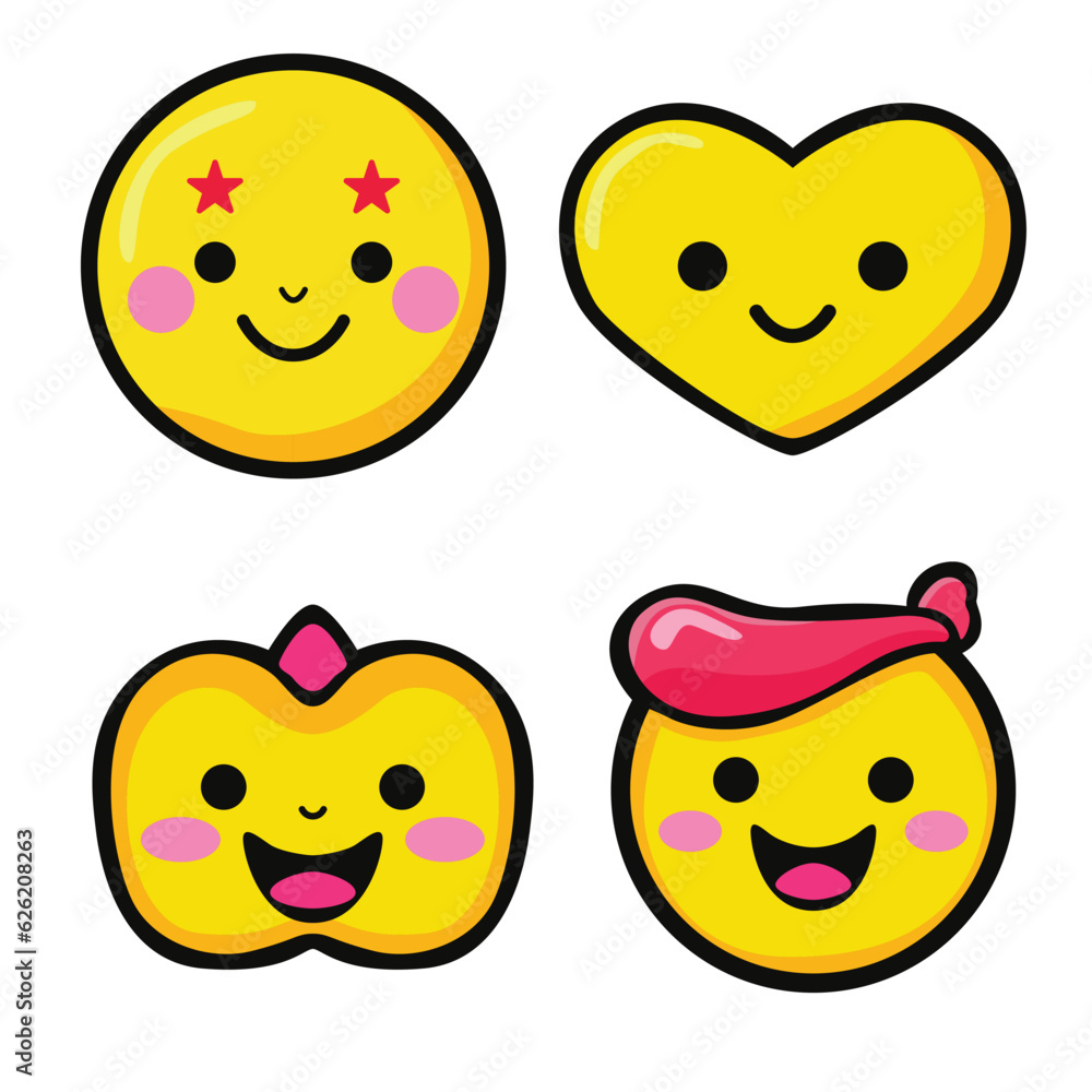 Emoji smile cute vector icon design. Funny kawaii emotion avatar design.