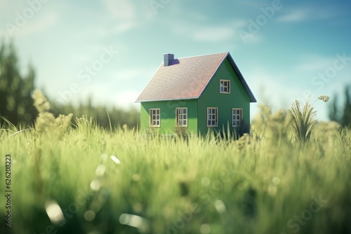 Wallpaper Mural House covered grass. Generate Ai Torontodigital.ca