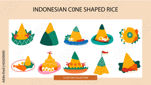 Indonesian Cone_Shaped Rice Illustration Set
