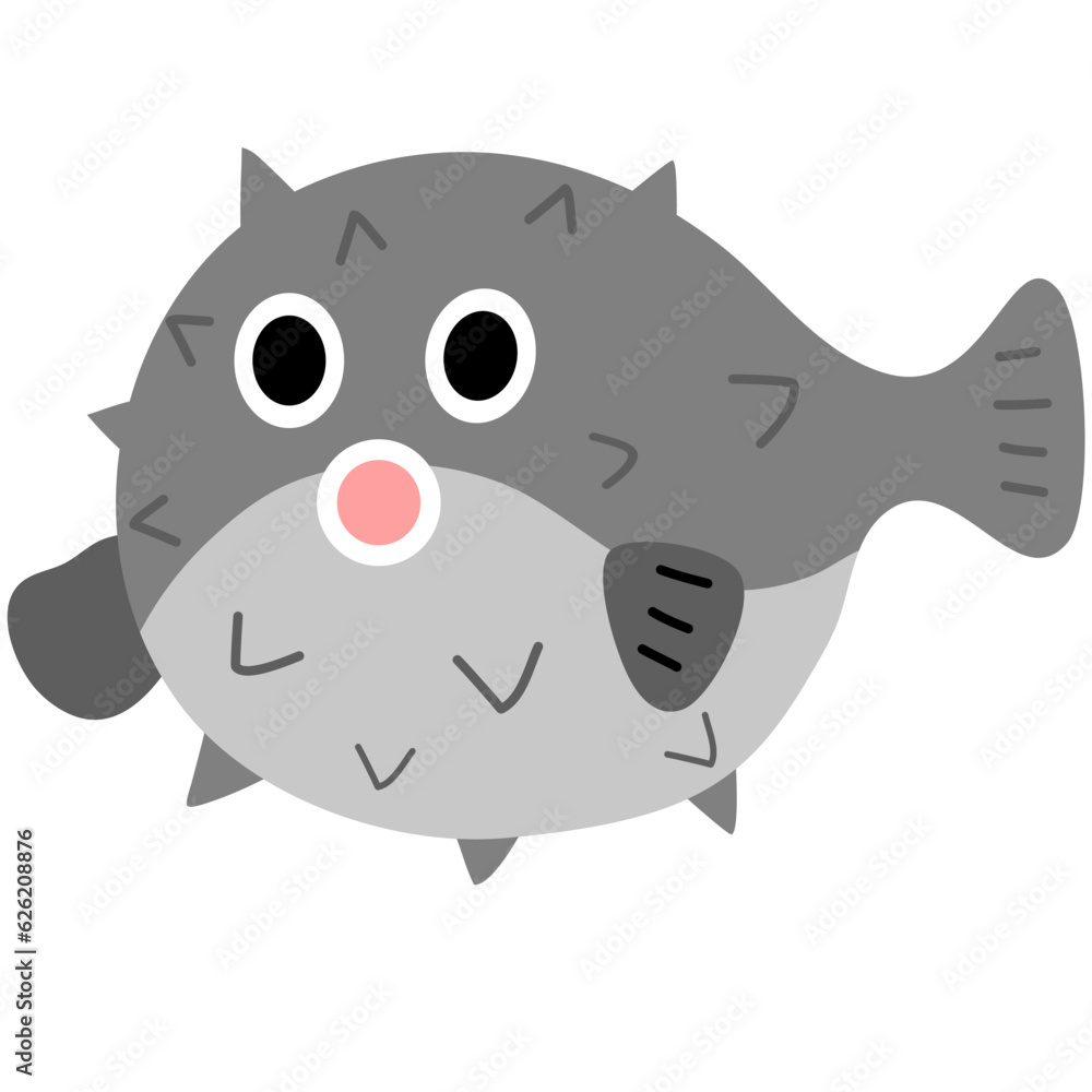 hand drawn vector illustration,isolated pufferfish on white background.	