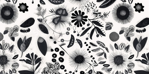 Ukrainian style floral abstract  ornament pattern. Collage contemporary hand drawn print.
