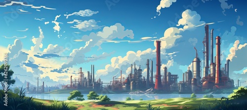 Power plant industry background. Energy oil and gas pipeline transport process. Generative AI technology. © Hero Design