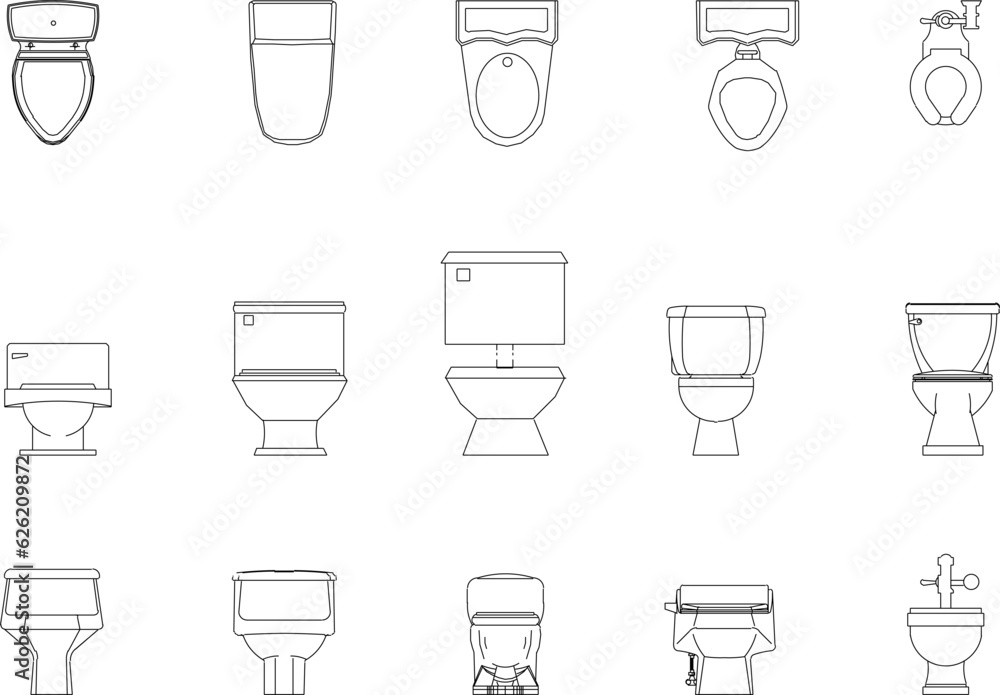 Bathroom toilet and urinal detailed silhouette vector illustration