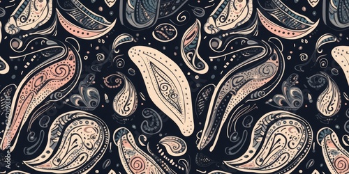 Hand drawn paisley ornament pattern. Abstract trendy doodle style. Fashionable template for your design, Generative AI