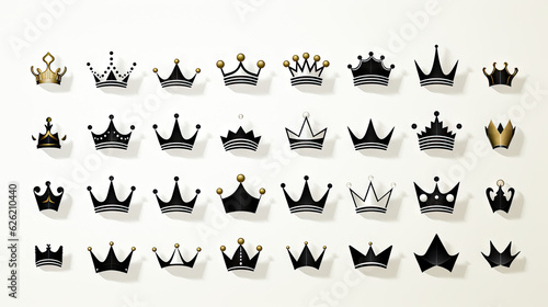 Set of black and golden crowns isolated on white background. Vector illustration. Generative AI.