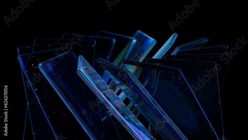 Obraz na płótnie Modern material design concept background. 3d illustration. Blue glass screens. Science and technology theme w salonie