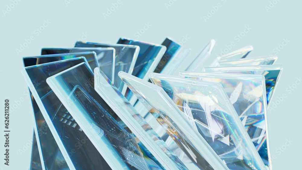 Modern material design concept background. 3d illustration. Science and technology. Bright glass screens