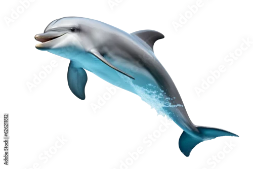 Obraz Cute dolphin jumping isolated on white background. PNG. Generative AI