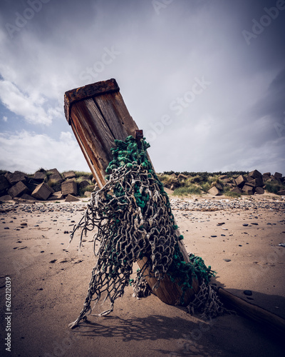 Old Pier Post with Fishing Rope