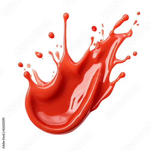 Set of red drops and splashes of ketchup or sauce isolated on white background. With clipping path. Full depth of field. Focus stacking. PNG. Generative AI