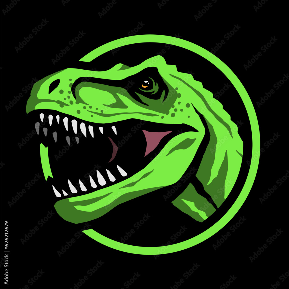 Roaring tyrannosaurus. T-rex Logo emblem on a dark background. Vector illustration. Roaring tyrannosaurus. T-rex Logo emblem on a dark background. Vector illustration.