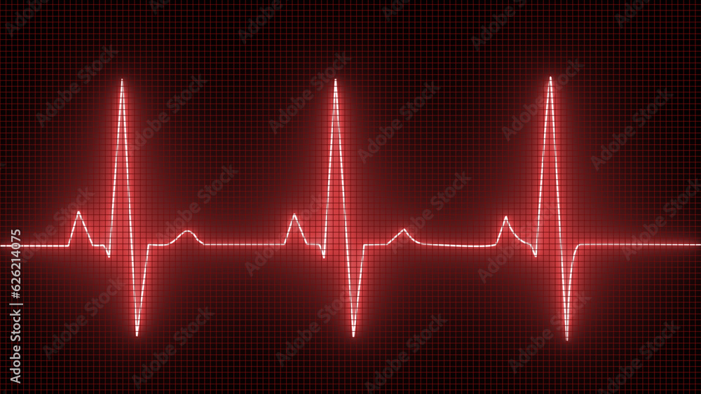 Neon heartbeat line. ECG or EKG cardio graph symbol.
