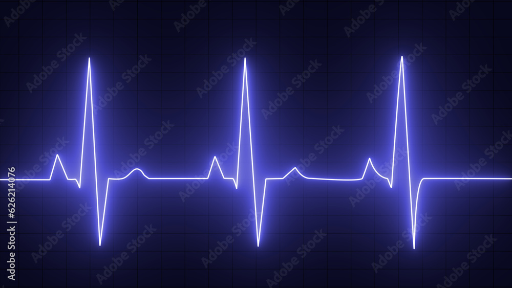 EKG Heart Line Monitor. glowing neon heart pulse graphic illustration