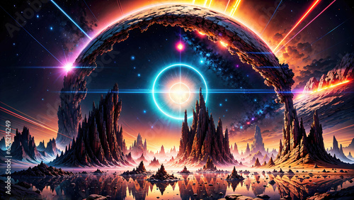 Alien planet landscape with...