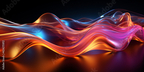 abstract futuristic background with gold, pink, blue, glowing neon fluid wave, with highlights, techno sound, shape, data transmission concept, fantastic wallpaper © Ivan