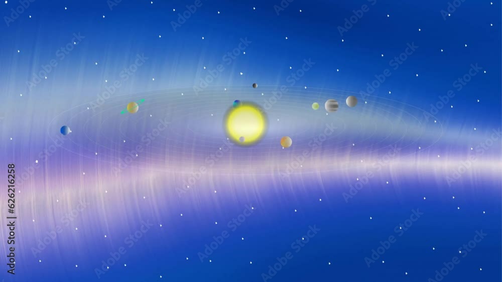 Planets and sun background and 2d animation, science, space Planets and sun background and 2d animation, science, space
