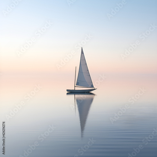 Graceful Serenity  Solitary Sailboat on Calm Waters
