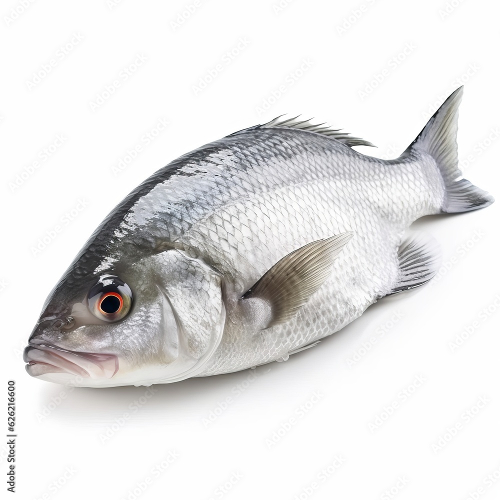 A fish resting on a white surface