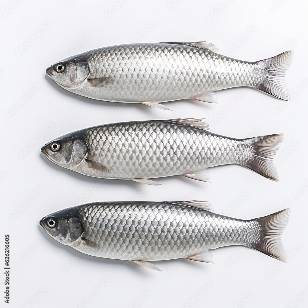 Three fish on a white surface Three fish on a white surface