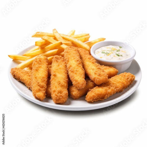 A delicious plate of golden french fries served with a flavorful dipping sauce