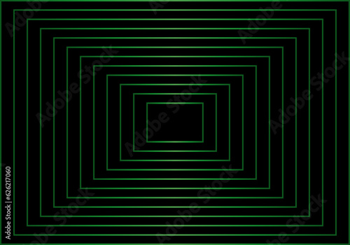 Fondo de rectángulos concéntricos verdes sobre fondo negro