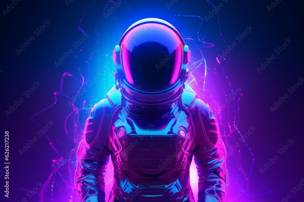 Fototapeta premium Astronaut retro wave neon. Generate Ai