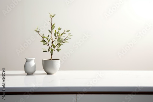 Minimalistic kitchen plant pot shelf. Generate Ai