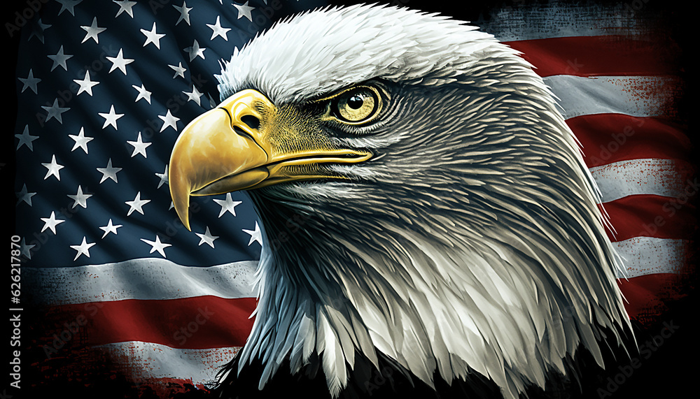 Naklejka premium American bald eagle with flag - Generative Ai 