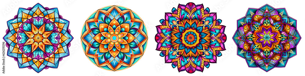 Intricate colorful and round mandala with triangles figures for coloring book (AI) Intricate colorful and round mandala with triangles figures for coloring book (AI)