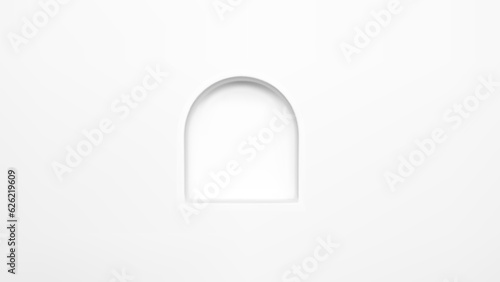 Arch niche wall white 3d vector display. Empty arc box rack showcase in museum or gallery background. Store bookshelf compartment frame for exhibition. Realistic advertisement mock up template.