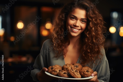 Smiling Woman with Freshly Baked Cookies - Homemade Food and Comfort 