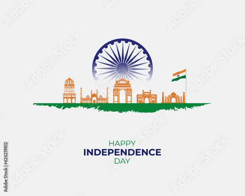 Happy Independence Day of India. 15 August. Holiday concept. Template with background, banner, poster and card. vector illustration.