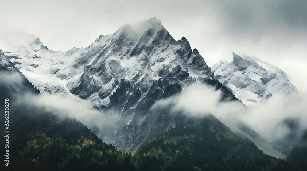 a mountain with clouds