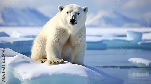 a white polar bear on an iceberg