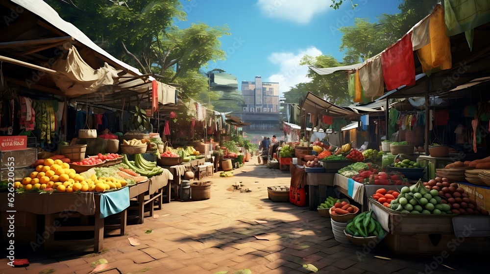 a street market with fruits