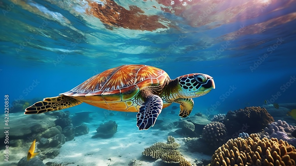 Fototapeta premium a turtle swimming in the water